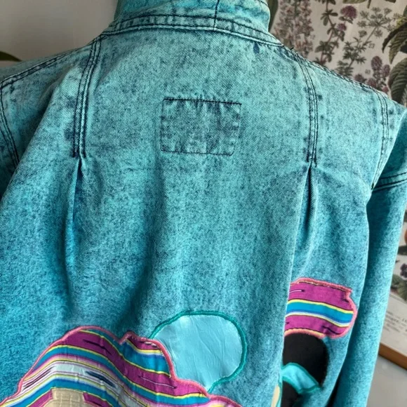 Vintage Sundance Turquoise Jean Jacket with Southwest Embroidery Large - Picture 6 of 8